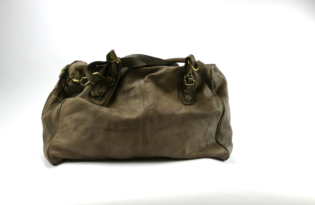 Braungraue Damen Handtasche, GENUINE LEATHER VERA PELLE