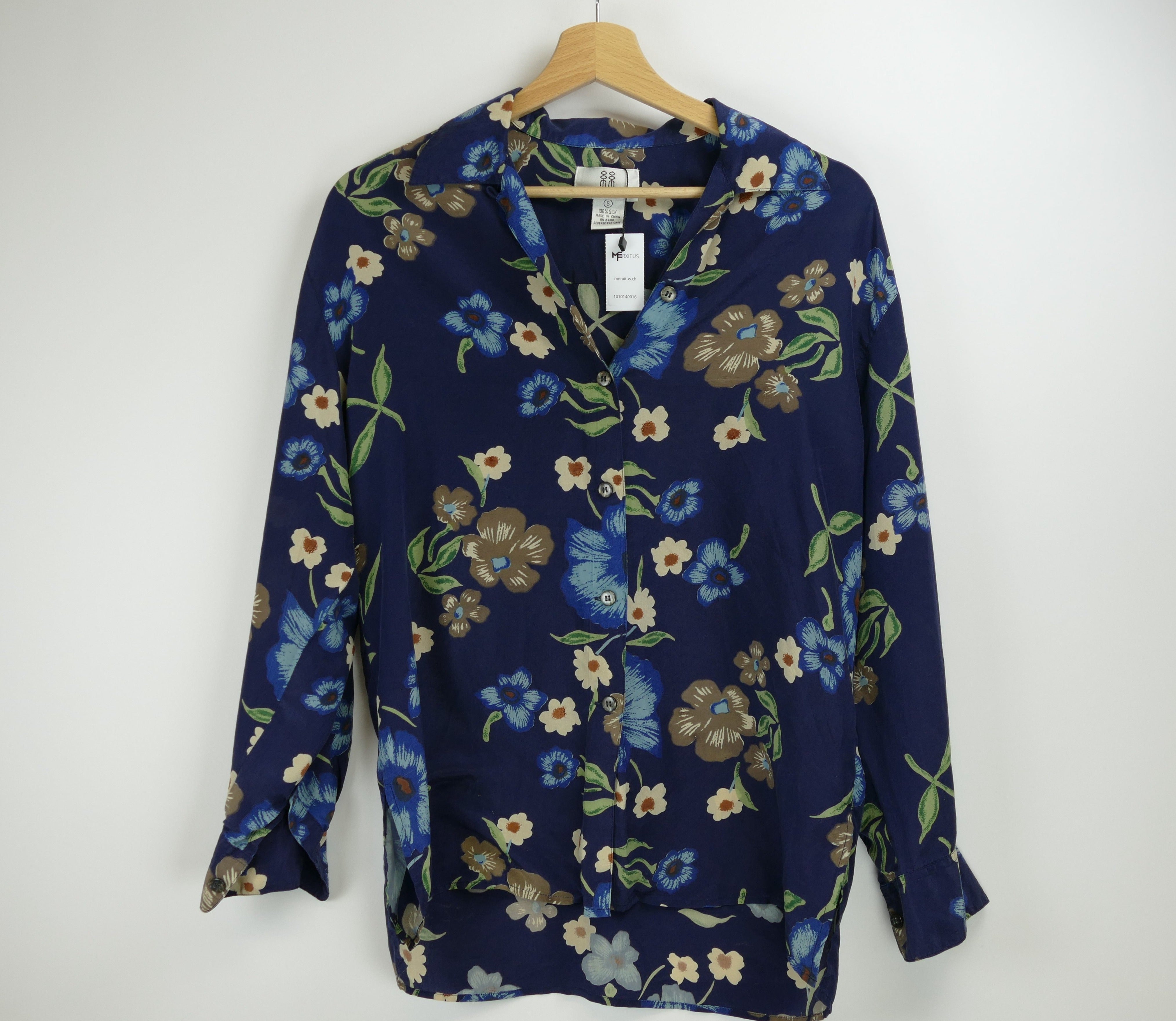 Blaue Damen Seidenbluse, Gr. S, Hua Si Silk Collection