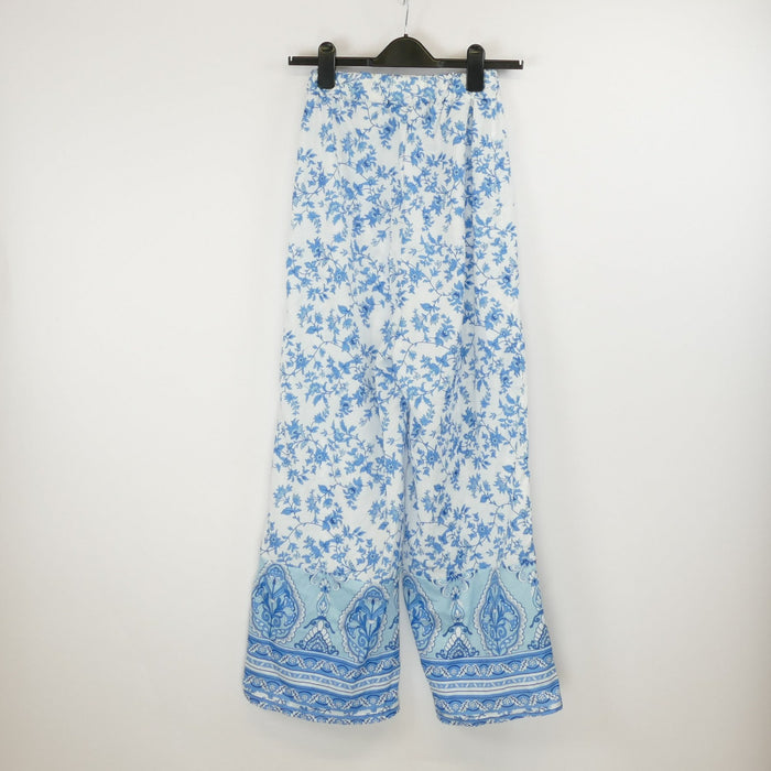 Weiss-blaue Stoffhose, Gr. S (high waist)